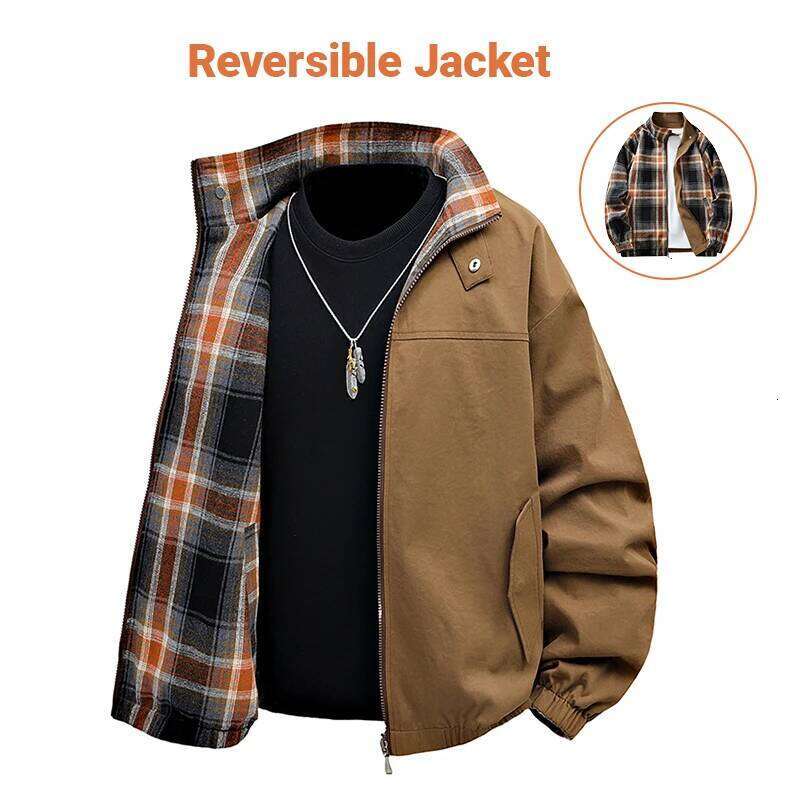 Fashionable Casual Double-Sided Reversible Plaid Collar Jacket Men's Autumn/Winter Trendy Versatile High-End Outerwear