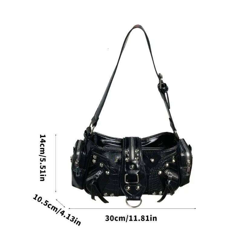 X5XA Punk Evening Bag PU Leather Shoulder Purse With Studs Large Capacity Underarm Bags for Women and Girls C260204