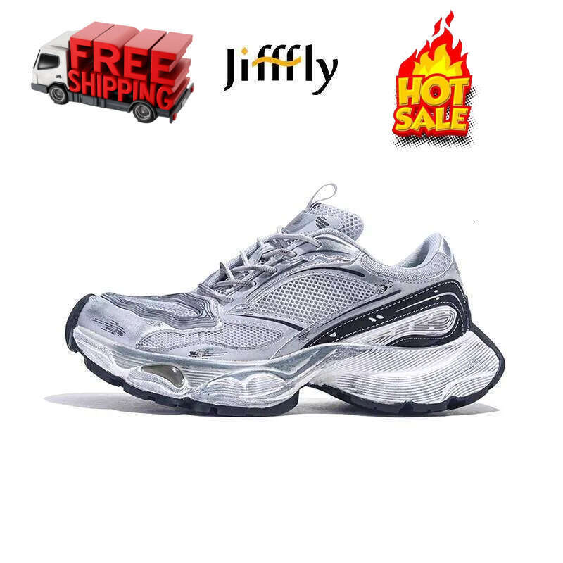 JIFFFLY Silver Chunky Sole Sneakers 2026 New Men's Height Increasing Trendy Sports Casual Dad Shoes, Free Shipping