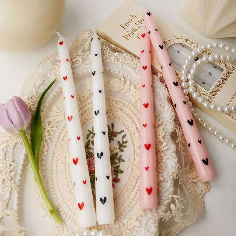 2PCS 25CM Long Pole Printed Candles - Wholesale, Smokeless Column Wax, Romantic for Wedding, Valentine's Day & Banquet S260204