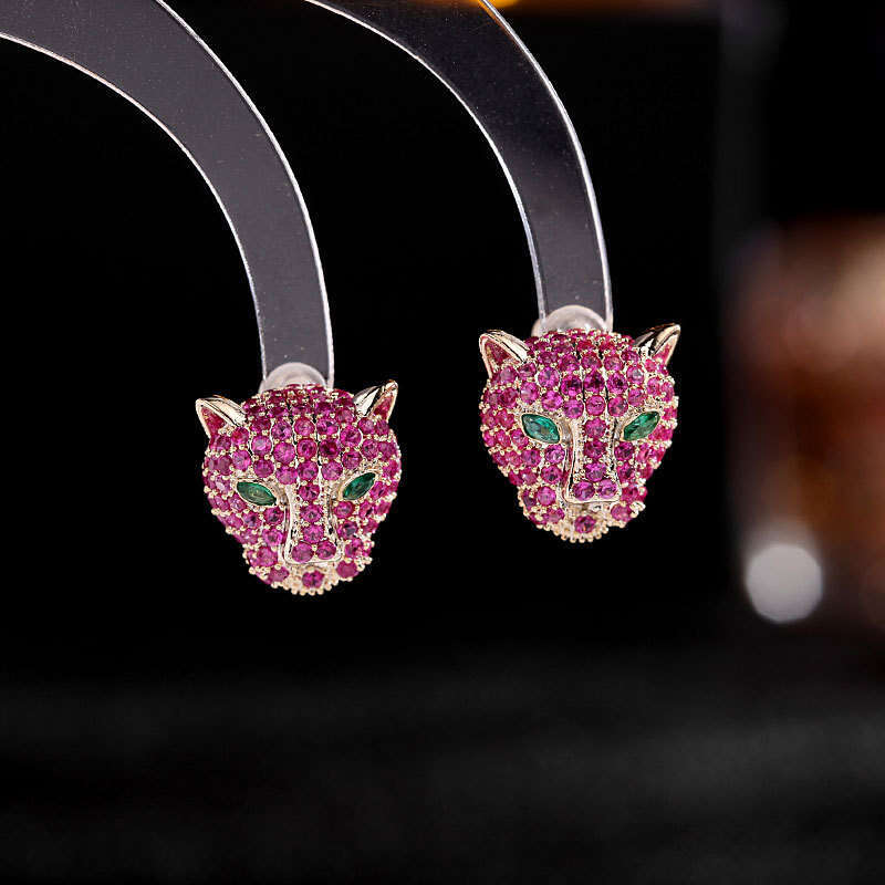 Fashionable and Unique Creative Cute Small Animal Micro Inlaid Zircon S925 Silver Needle Leopard Stud Earrings