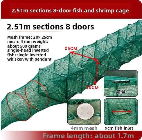Bold Frame Reinforced Shrimp Trap, Escape-Proof Thickened Fishing Net, Universal Fishing Cage for Lobsters, Eels & Crabs, High-Efficiency Fishing Gear