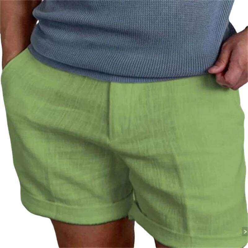 New Men's Cotton Shorts Pants Male Summer Breathable Solid Color Linen Trousers Fitness Streetwear XJ260204