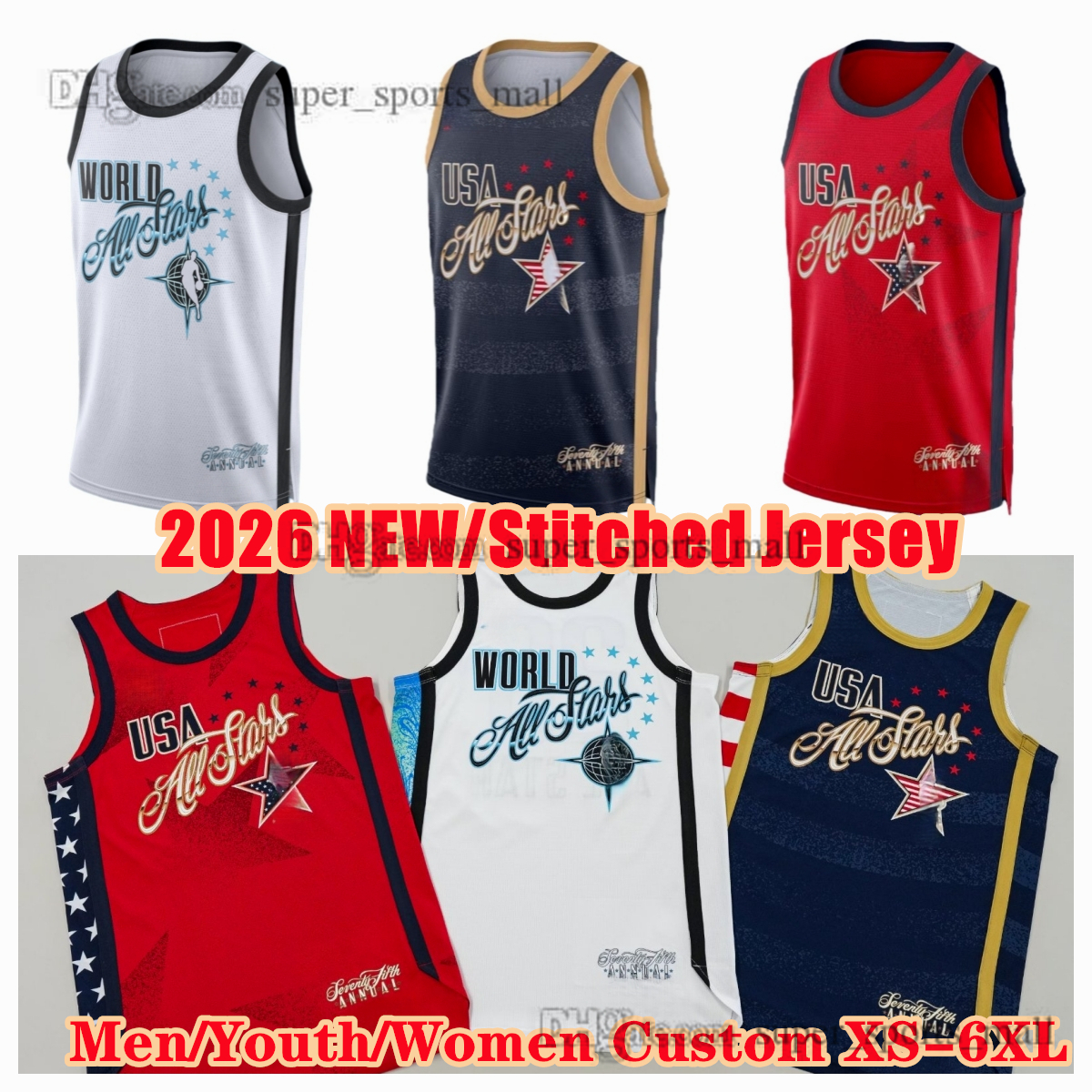 77 Luka Doncic 2026 All-Star Basketball Jersey Stitched James Curry Wembanyama Cunningham Edwards Towns Jokic Brunson Johnson Maxey Durant Powell Jokic Wembanyama