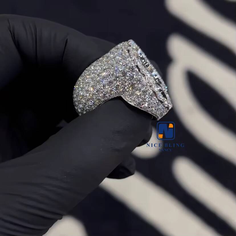 Fashion Designer VVS Moissanite Diamond Cross Shape Emerald Cut Iced Out Custom Hip Hop Ring