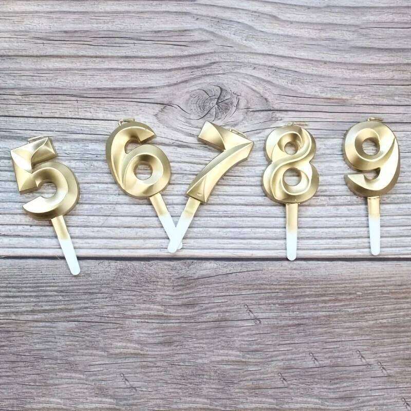 3D Gold Diamond Number Candles Large Birthday Cake Topper Wedding Anniversary Party Decorations for Home Celebration Supplies S260204