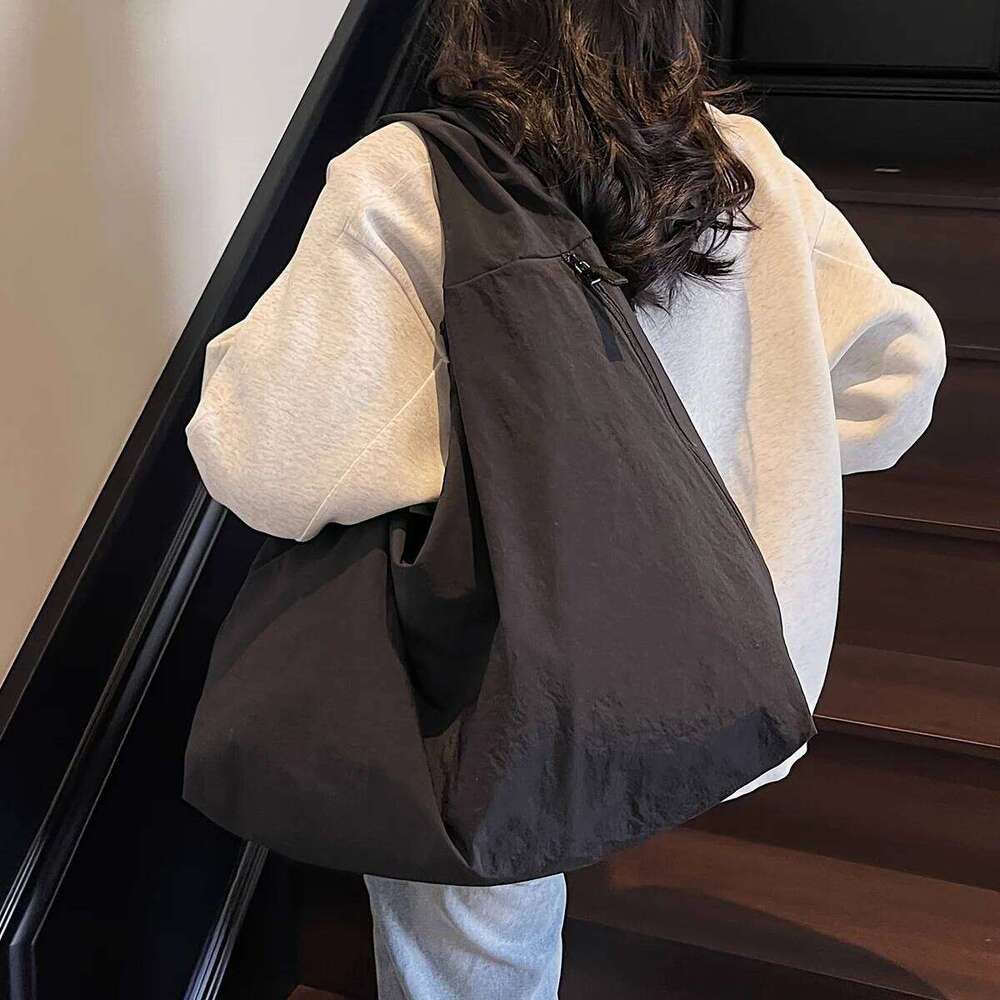 Chic Solid Color Nylon Tote Bag with Multiple Zipper Pockets, Large Capacity Casual Shoulder Bags for College, Work, Everyday Us C260204