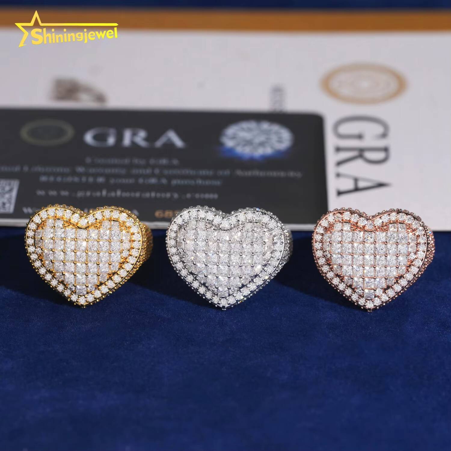 Hip Hop Rings Moissanite Diamond 925 Silver Heart Rings Women Men Iced Out Rings Pass Diamond Tester
