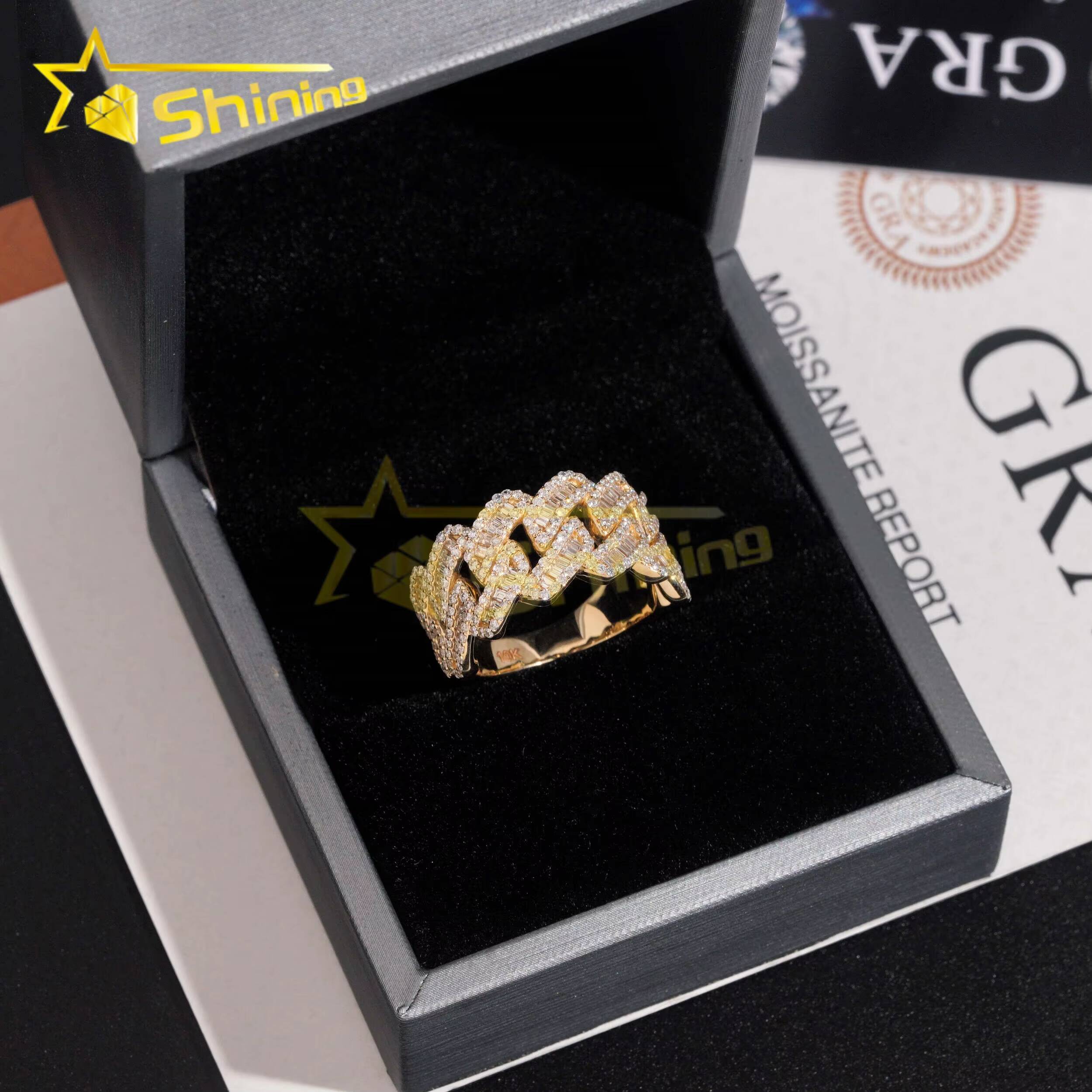 Custom Luxury 10K Real Gold HPHT Lab Diamonds Half Pave Band Hip Hop Cuban Mens Ring