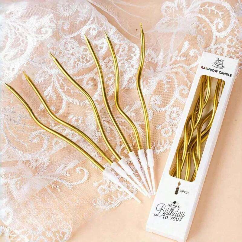 6Pcs/set Curved Cake Candles Birthday Baby Shower Gender Reveal Cupcake Decorating Candle Toppers Wedding Party Decorative S260204