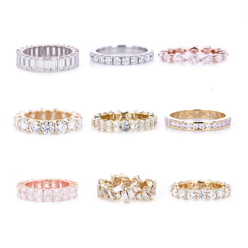 18k Gold Ring Yellow Color Full Eternity Round Shape Moissanite Jewelry Rings