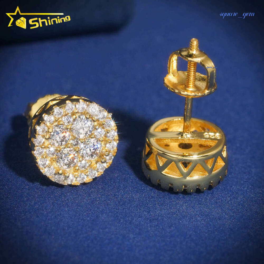 Iced Out 9Mm Width Round Shape Studs Lab Grown Diamond Hip Hop Man 10K Gold Jewelry Earrings