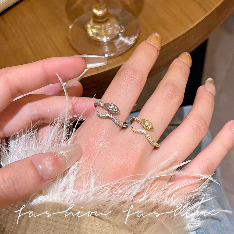 Snake-shaped Zircon Open Ring, Minimalist Style Ring For Women, Versatile Band Ring