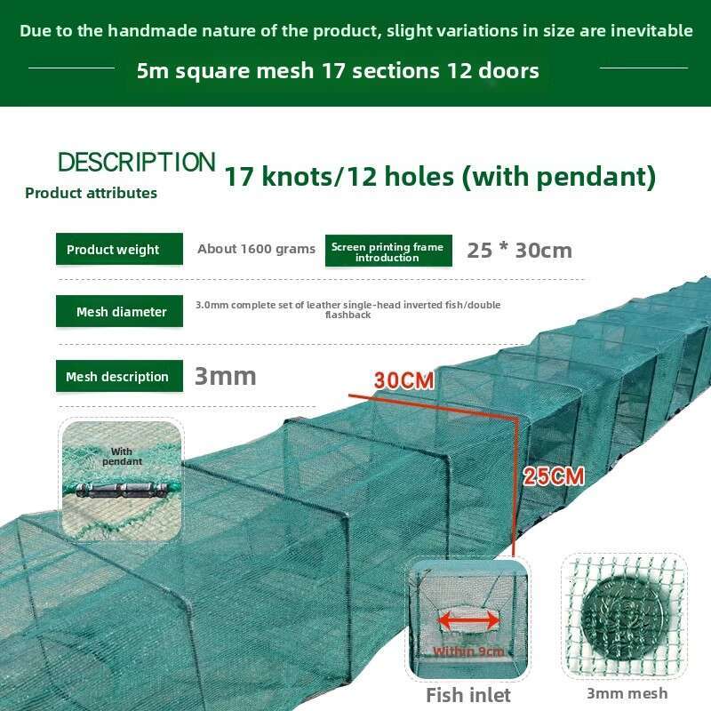 Heavy-Duty & High-Density Escape-Proof Net for Large-Sized Shrimp Traps, Portable Collapsible Fishing Cage, Freshwater Fishing Tool