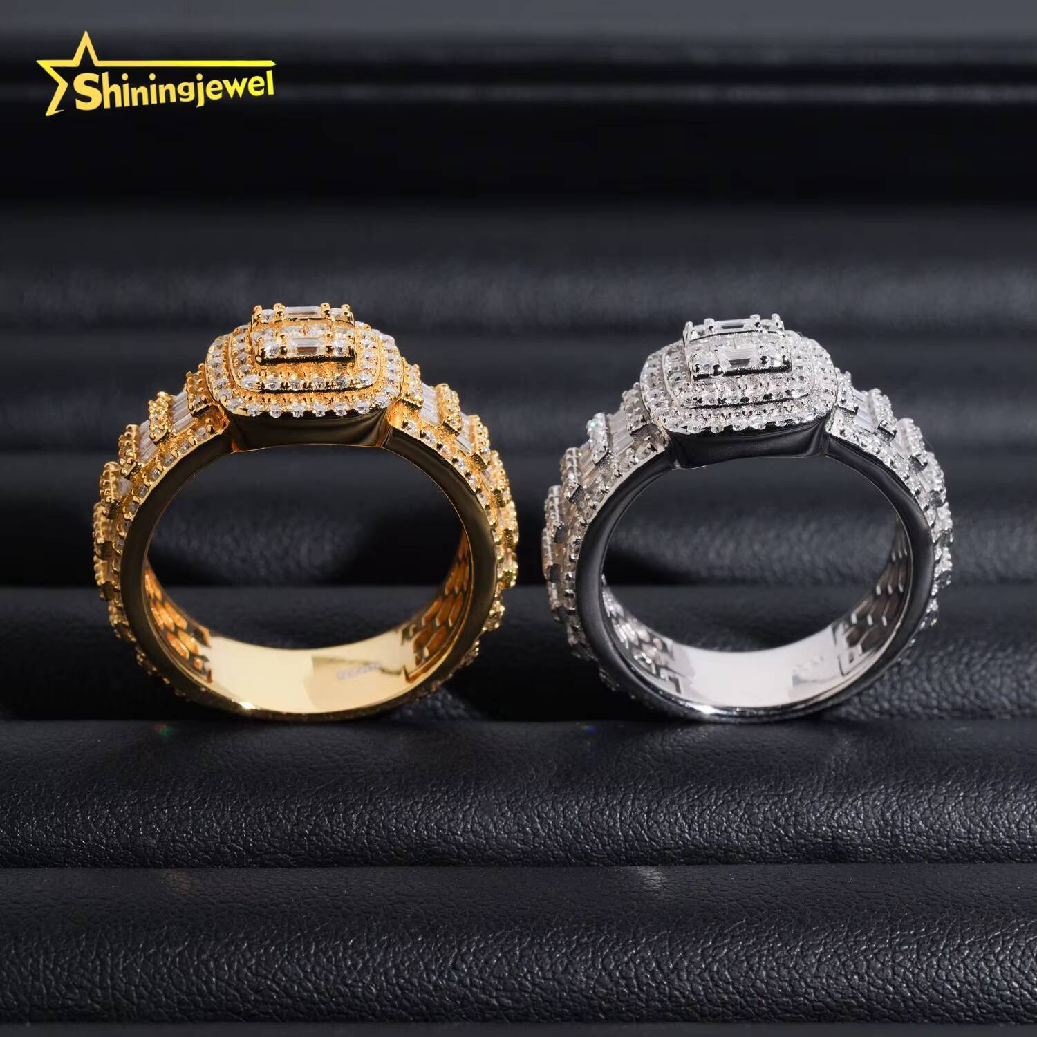 Fine Jewelry Gold Plated 925 Sterling Silver Fashion Hip Hop Men Rings Iced Out Ring Moissanite