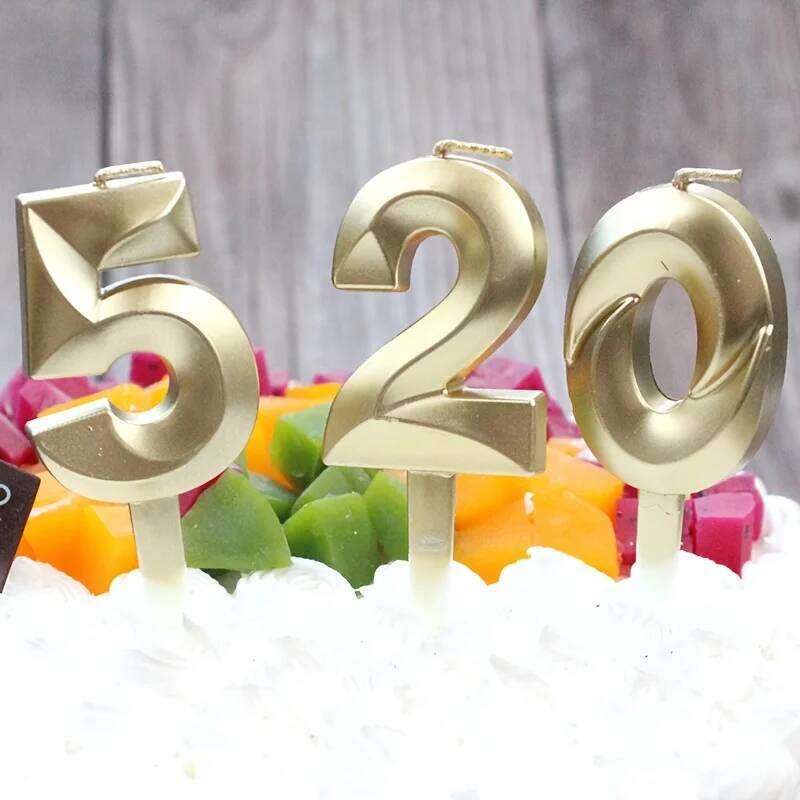 3D Gold Diamond Number Candles Large Birthday Cake Topper Wedding Anniversary Party Decorations for Home Celebration Supplies S260204
