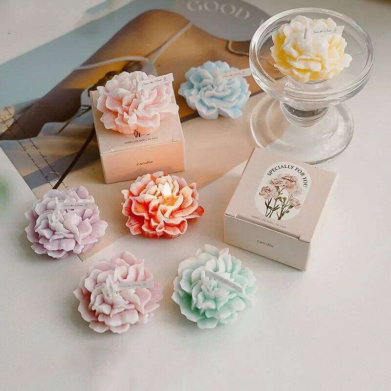Handmade Carnation Scented Aromatherapy Soy Wax Candle Wedding Birthday Candles Party Home Decoration Photo Props S260204