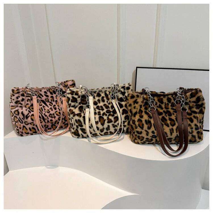 Vintage Leopard Ladies Plush Tote Bags Large Capacity Portable Women's Faux Fur Shoulder Bag Furry Casual College Girls Handbags C260204