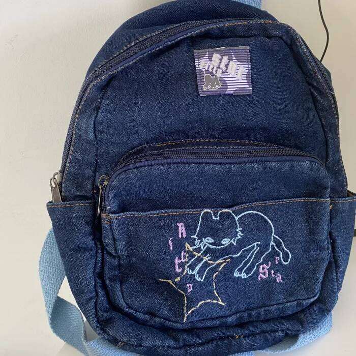 Japanese Simple Kawaii Cat Denim Handbag Shoulder Small Mini Student Schoolbag Cute Women Backpack Woman Bags Z260204