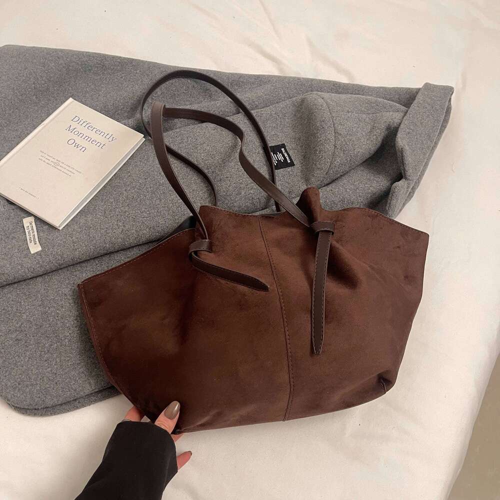 Faux Suede Shoulder Bags Women Large Capacity Solid Casual Totes England Style Vintage Handbags New In 2024 Female Packages C260204