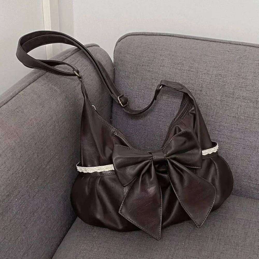 Japanese Fashion Cute PU Leather Bow Rivet Y2k Large Capacity Tote Shoulder Wallet Storage Bag Woman Bags C260204