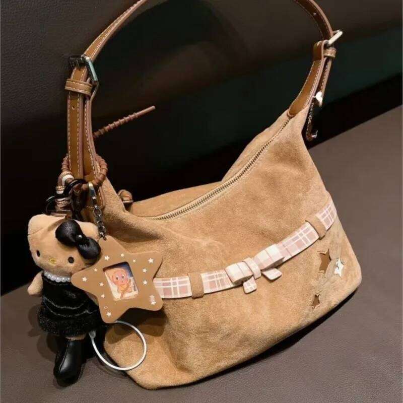 JIAERDI Sweet Cute Bow Star Tote Women Large Capacity Brushed Shoulder Ladies Retro Versatile Commuter Underarm Bag 2025 C260204