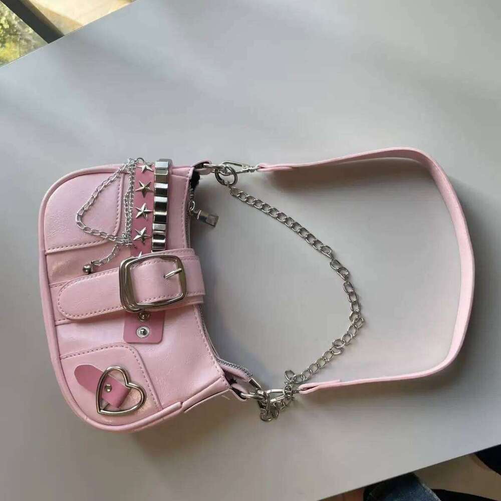 Fashion Hot Girls Square Shoulder Bags Retro Rivet Star Women's Underarm Bag Sweet Pu Leather Female Chain Handbags Pink Purse C260204