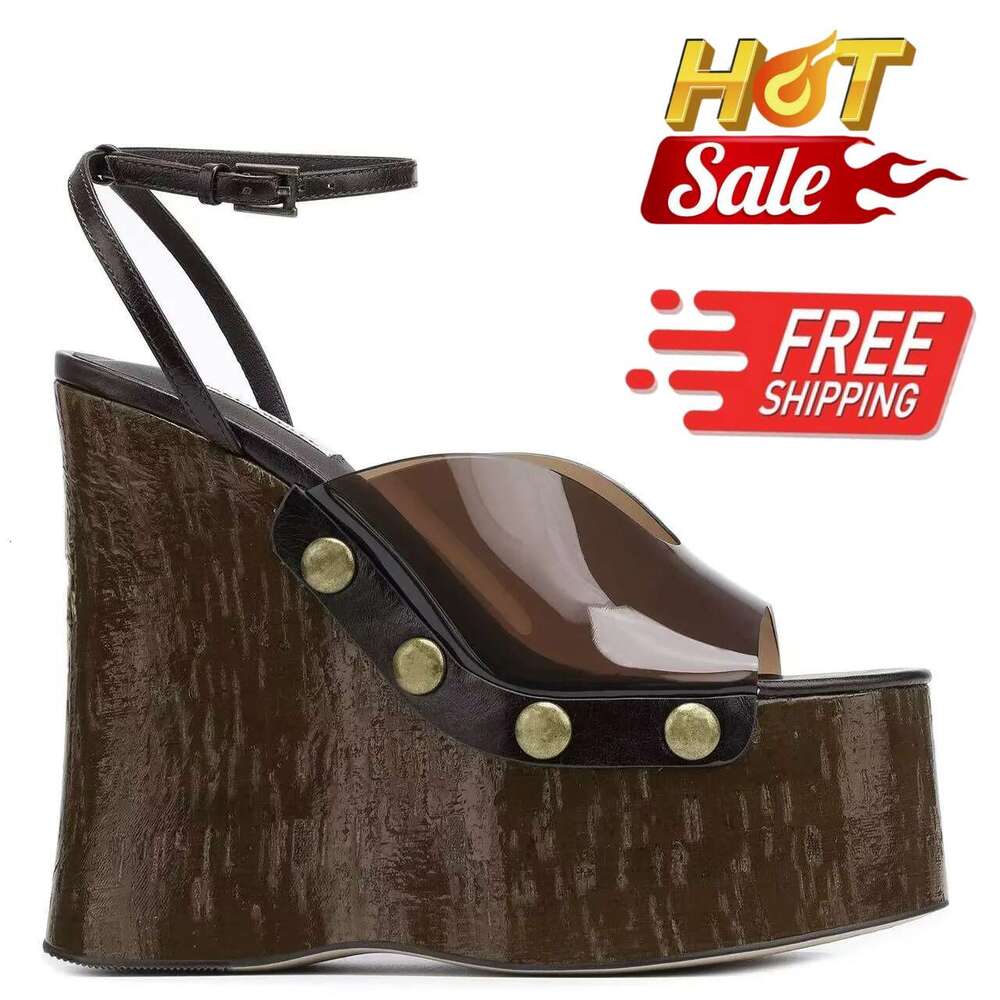 Steampunk Platform Sandals Women's 9cm Woodgrain Wedge Victorian Ankle Strap Heels Antique Light Oak Black Lace