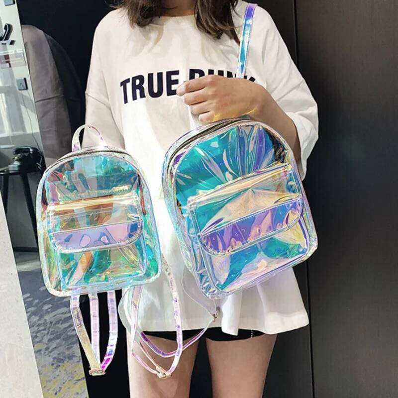 PVC Transparent Clear Women Ita Harajuku School Bag For Teen Girls Rucksack Kawaii Holographic Backpack Z260202