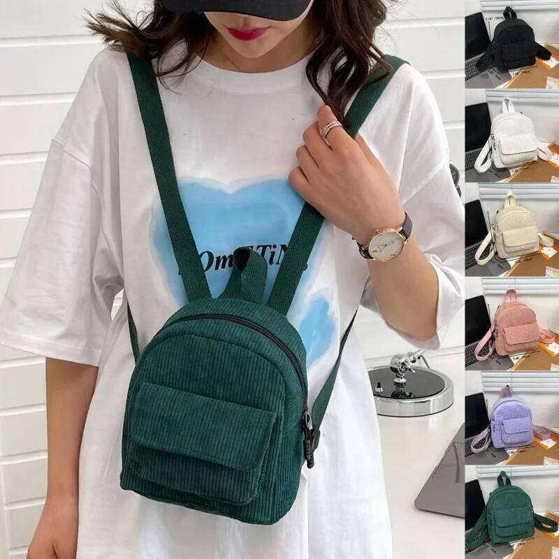 Women Fashion Mini Versatile Corduroy Casual Student Girls Bookbag Retro Travel Backpack Aesthetic Purse Z260204