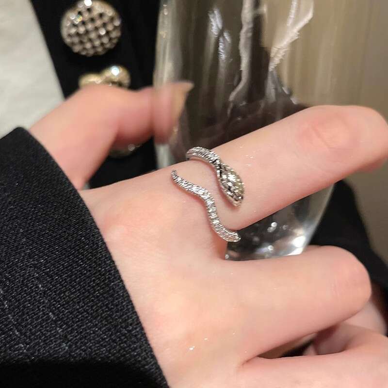 Snake-shaped Zircon Open Ring, Minimalist Style Ring For Women, Versatile Band Ring