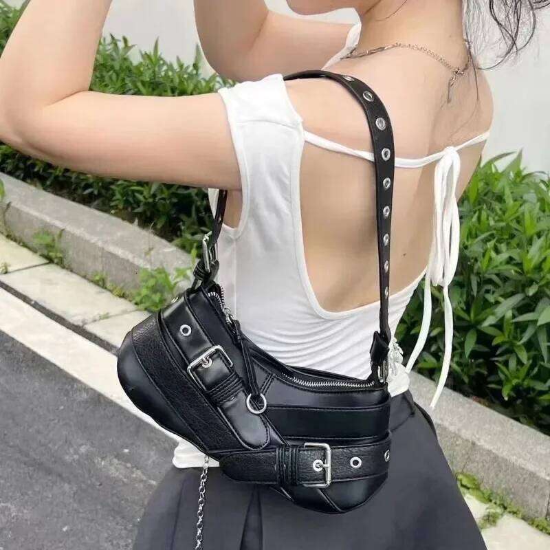 Vintage Belts Deco Women Shoulder Bags Designer Armpit Punk Motorcycle Bag Luxury Pu Leather Lady Handbag C260204