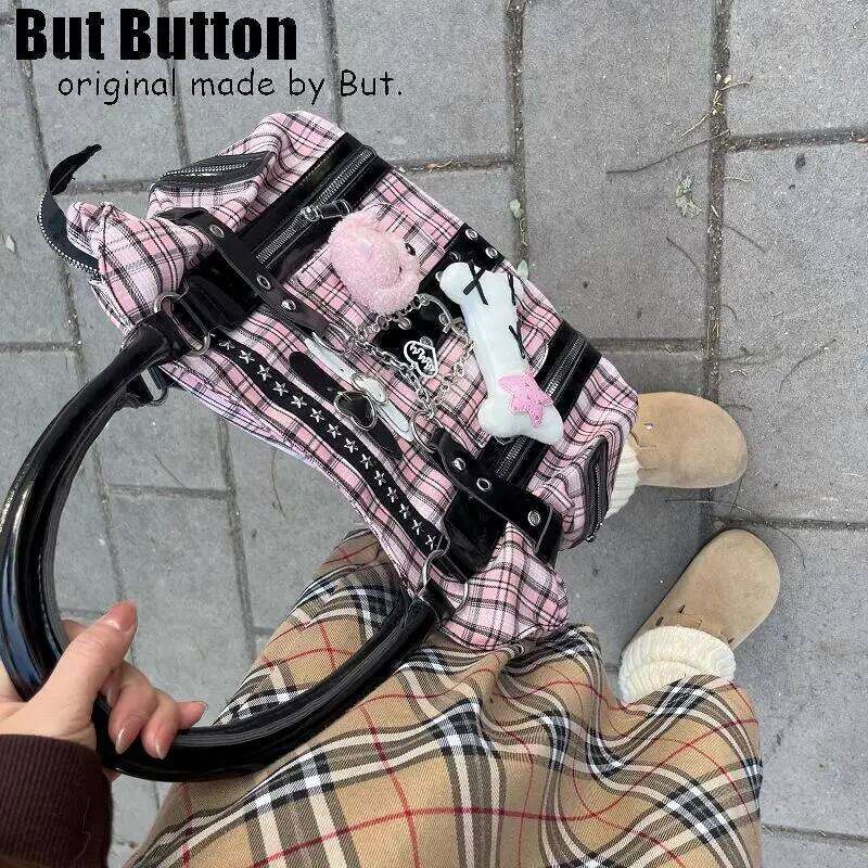 Y2k Girl Womens Tote Aesthetic Steampunk Punk Large pink Capacity Shoulder Bag Rivets Literary Harajuku New Handbag C260204