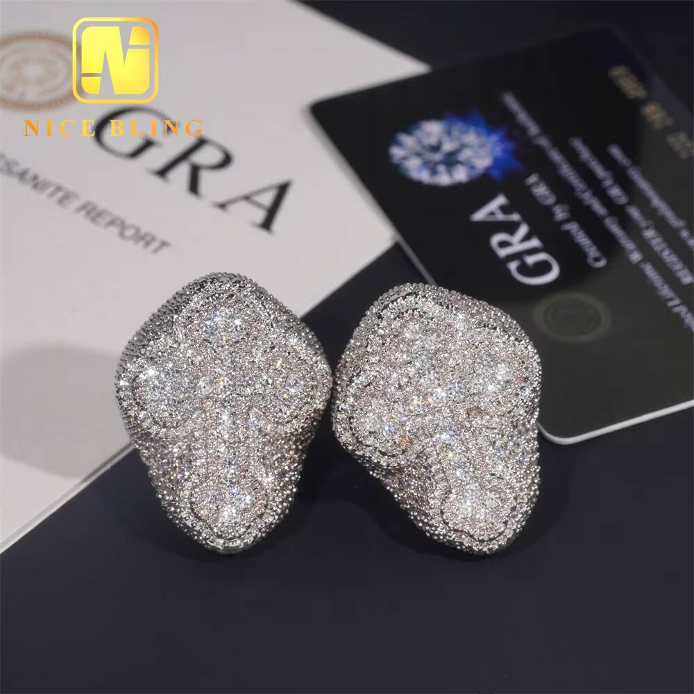 Luxury Rappers Style Diamond Tester Hip Hop Jewelry VVS Diamond Iced Out 925 Sterling Silver Cross Custom Moissanite Ring