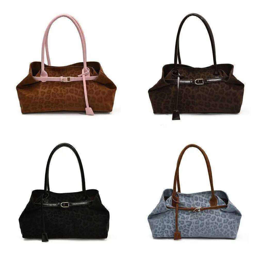 Korean Hasp Closure Shoulder Solid Color PU Leather Leopard Print Handbag Bohemian Style Tote Bag Underarm Packs Women C260204