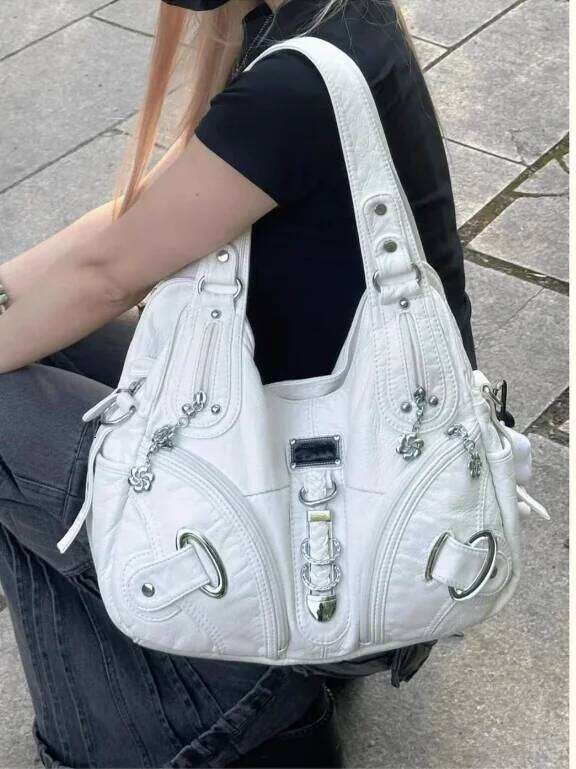 JIAERDI Vintage White Large Capacity Handbag Women High Street Leather Pocket Y2k Shoulder Bags Ladies Retro Purse Bagutte Bag C260204