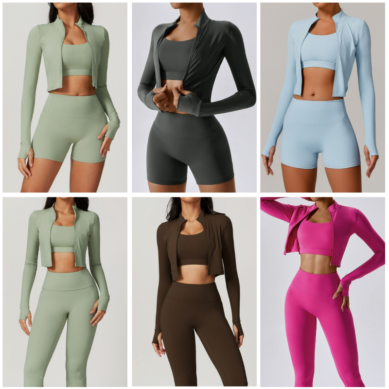 3 Piece Set Women Designer Winter Quick Dry Long Sleeve Yoga Set Outdoor Training Clothing Running Sports Fitness Set yoga workout sets Jacket Pilates Set