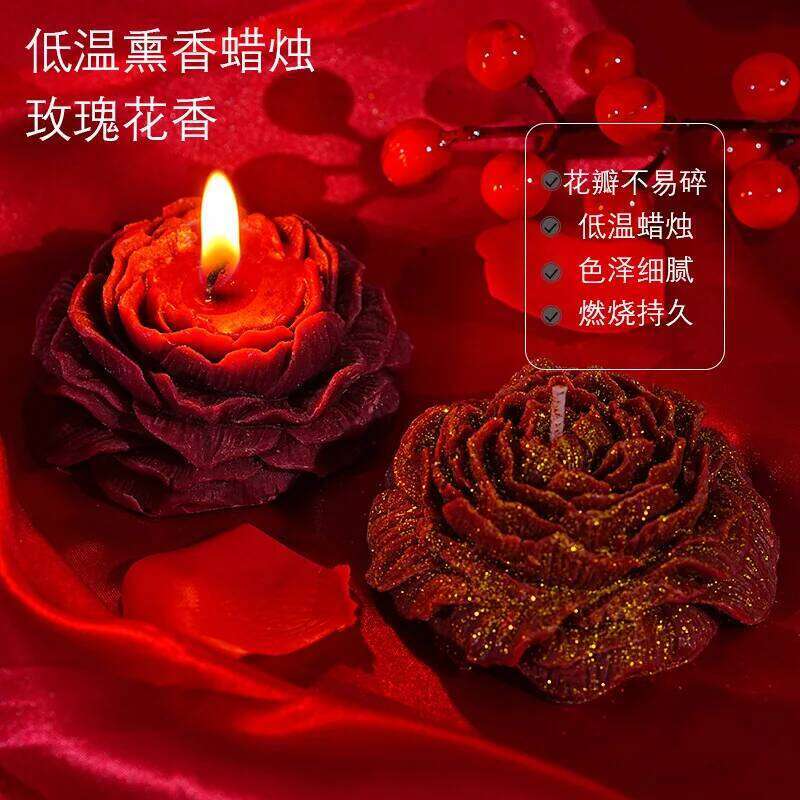 Gilded Red Rose Scented Handmade Flower Design Fragrance Candle Romantic Decoration Wedding Valentine Day Decorate S260204