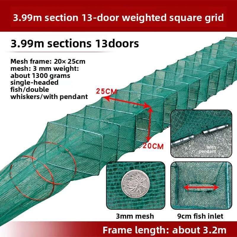 Heavy-Duty & High-Density Escape-Proof Net for Large-Sized Shrimp Traps, Portable Collapsible Fishing Cage, Freshwater Fishing Tool