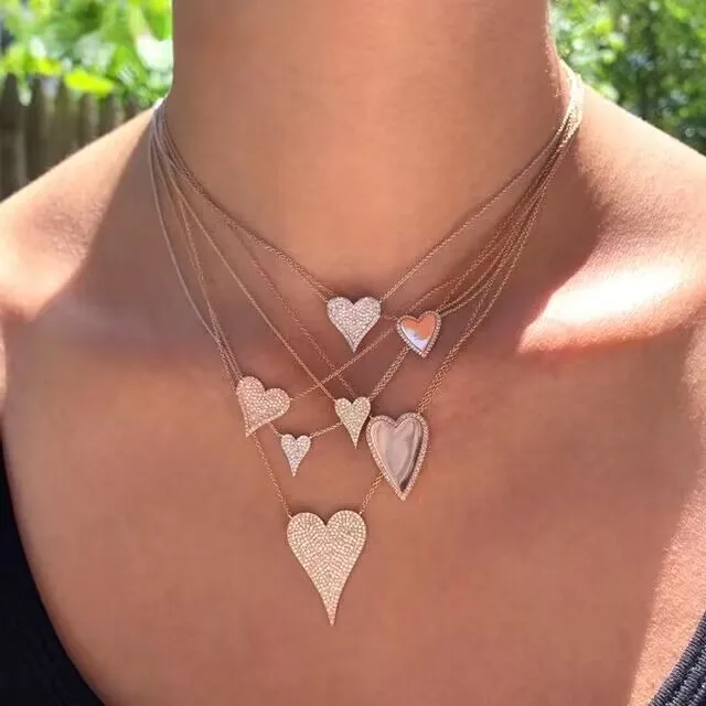 Hot Sale New Fashion Design Micro Pave Clear Cz Cute Danity Heart Charm Pendant Necklace Women Delicate Chain Hearts Jewelry