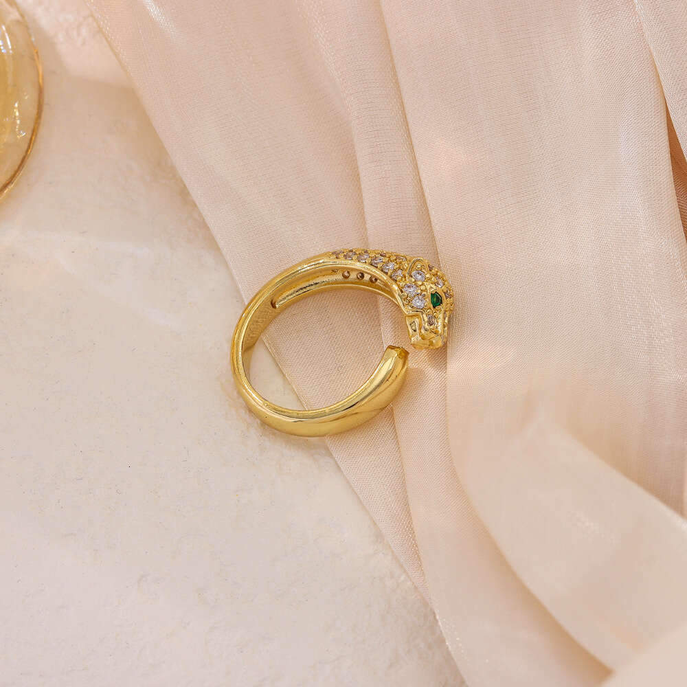 Micro Pave Zirconia Light Luxury High-end Leopard Head Ring for Women, Niche Retro Adjustable Open Ring