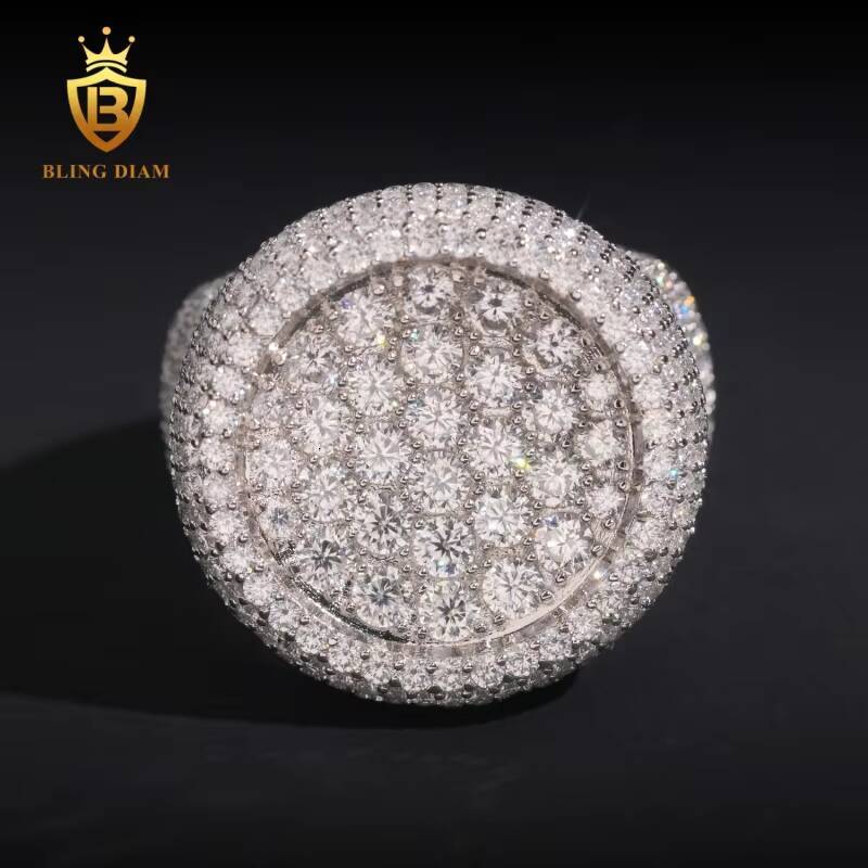 Hip Hop Jewelry S925 Sterling Silver Ice Out Vvs Moissanite Pass Diamond Tester Round Rings Trendy for Men