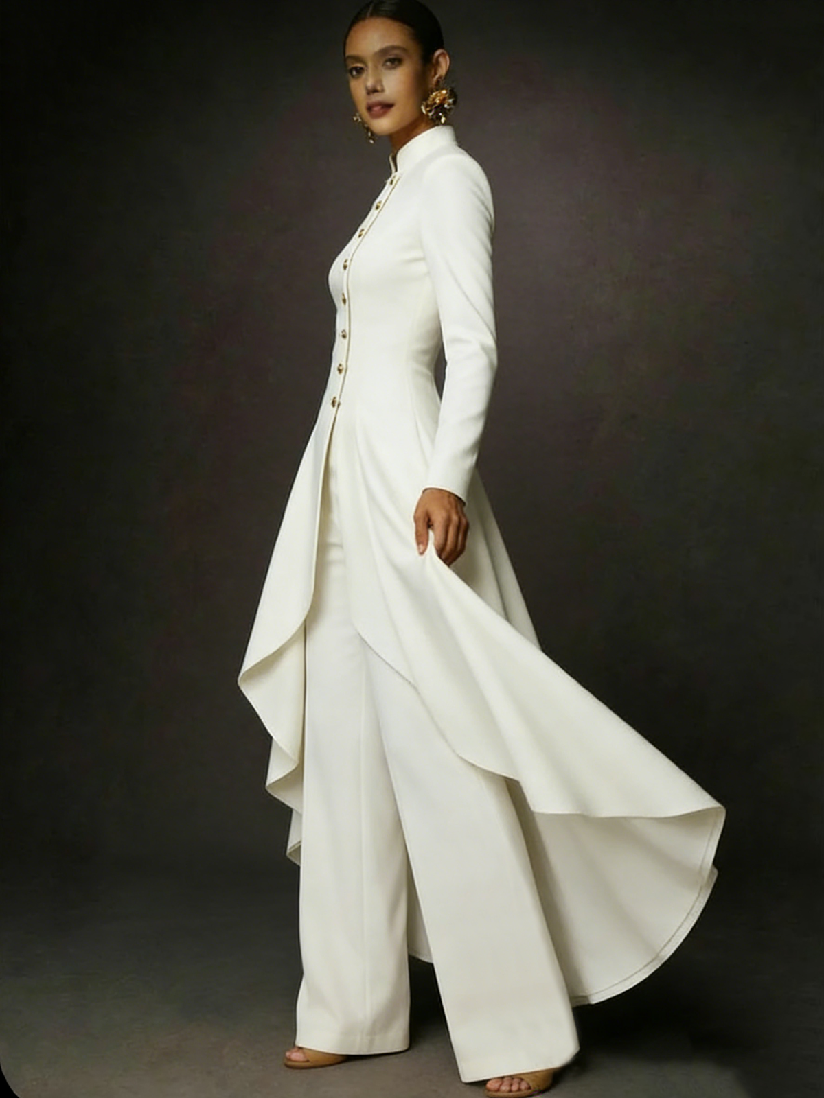 Long Dressy Peplum Women Blazer Suits 2 Pieces Stand Collar Coat Customized Wedding Guest Tuxedos Evening Party Celebrity Outfit