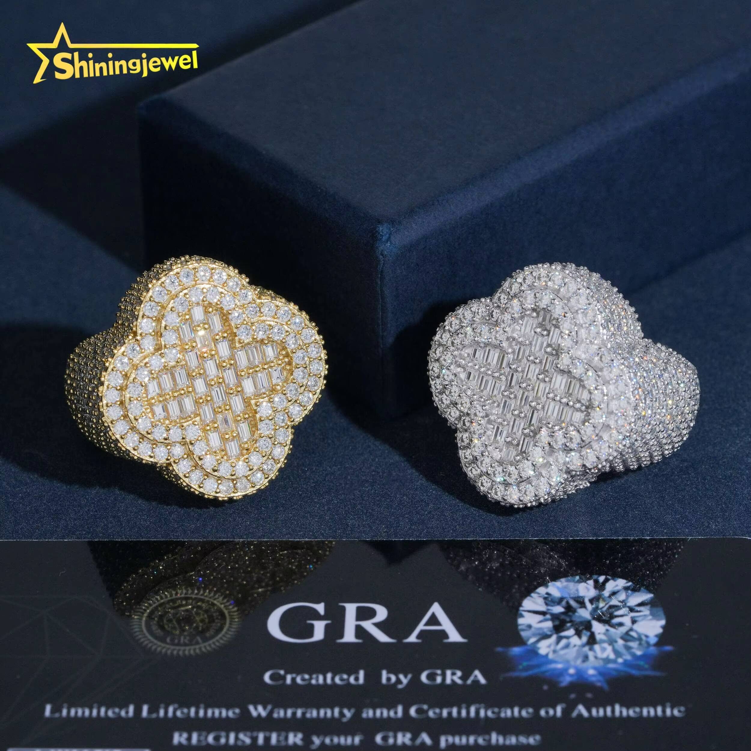 Stock Pass Diamond Tester Ring Moissanite Hip Hop Jewelry 925 Silver Fully Iced Cross Baguette Moissanite Ring Hip Hop for Men