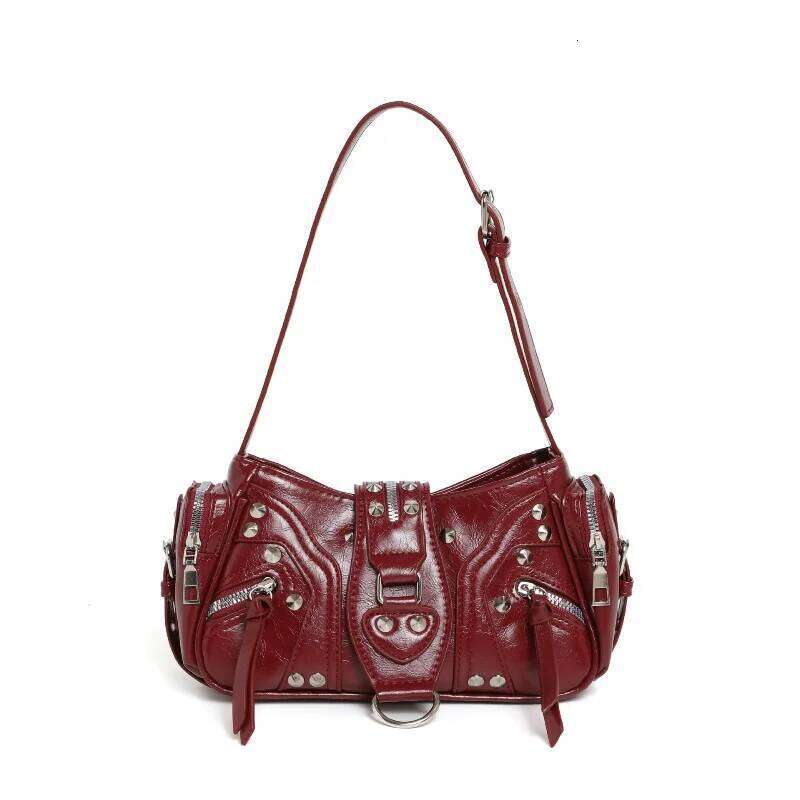 New PU Vintage Oil Wax Leather Rivet Motorcycle for Women Luxury Designer Leopard Print Handbags Small Underarm Bag C260204