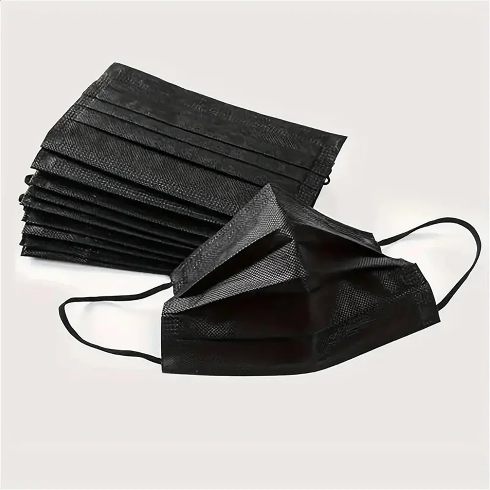 200pcs Black Disposable Face Masks 3 Layers Ply Filter Nonwove Anti Dust Breathable Protective Safe Facemask Adult Mouth Mask 260121 - view 4