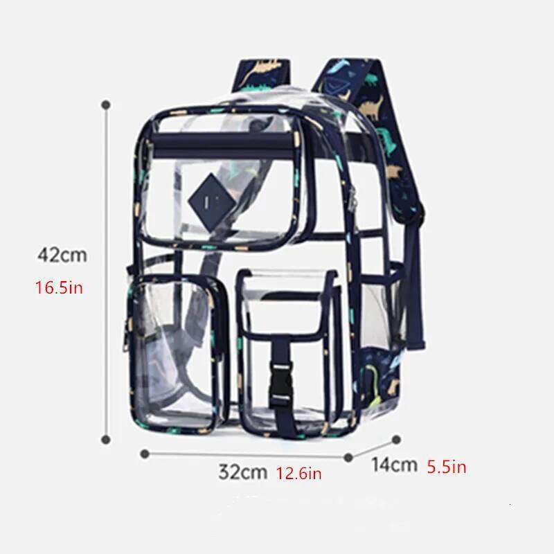 New Clear for, Durable PVC Transparent Bookbag for Girls, Large Capacity Elementary School Bag See Through Backpack Z260202