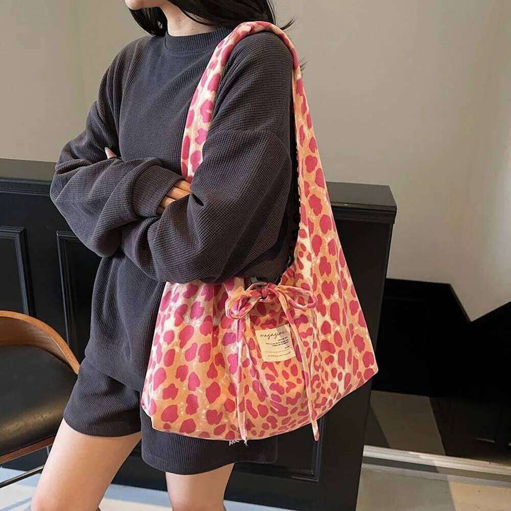 Stylish Handbag for Women, Double Sided Leopard Print Tote Bag, Fashion Bow Large Capacity Shoulder Bag C260204