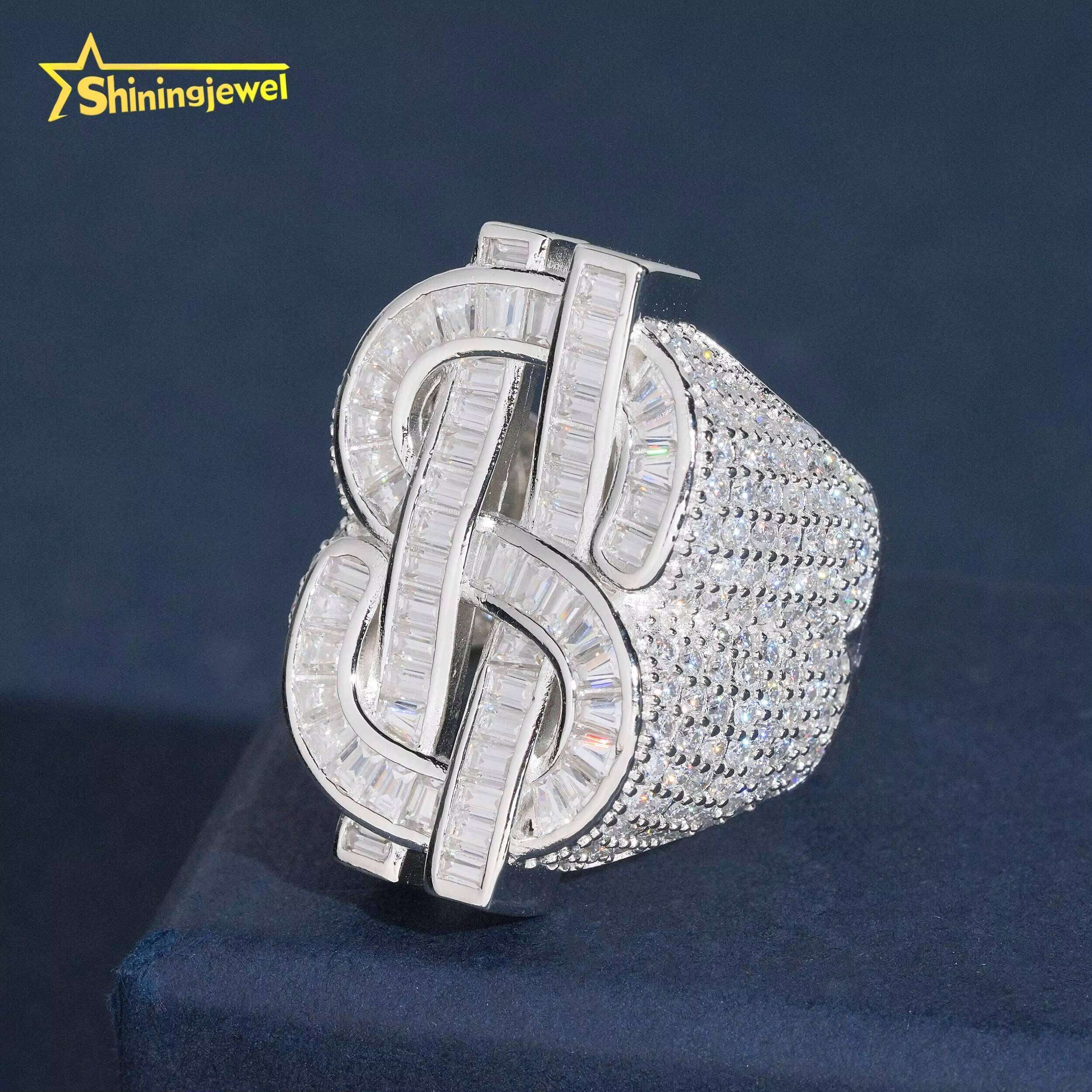 925 Silver Moissanite Hip Hop Jewelry Men Diamond Ring Pass Diamond Tester Iced Out baguette USD Dollar Ring