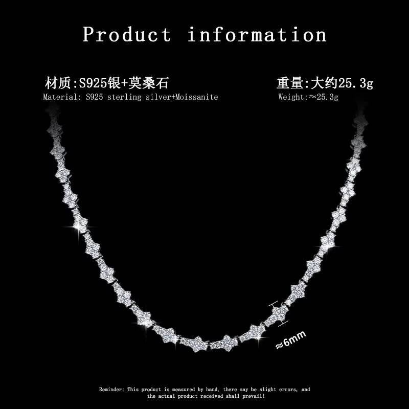 Ready to Ship Moissanite Chain Hip Hop 925 Sterling Silver Cross Moissanite Tennis Chain Necklace for Men and Women